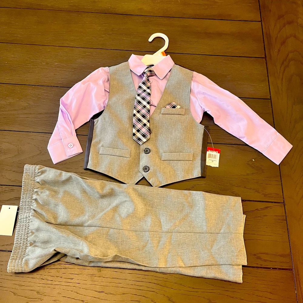 2T suit-includes: button down shirt, vest, tie & pants